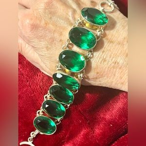 Green tourmaline bracelet adjustable sterling Silver link India artisan chunky